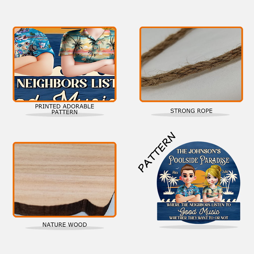 Poolside Paradise - Personalized Couple Custom Shaped Wood Sign