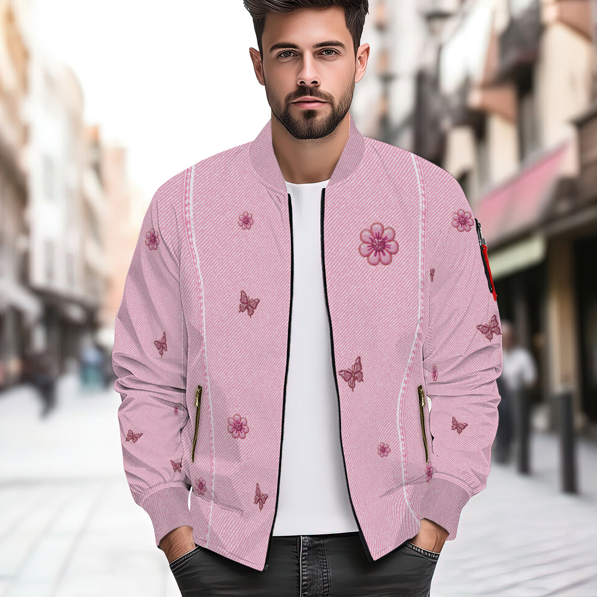 Nous portons du rose - Veste bomber personnalisée pour la sensibilisation au cancer du sein