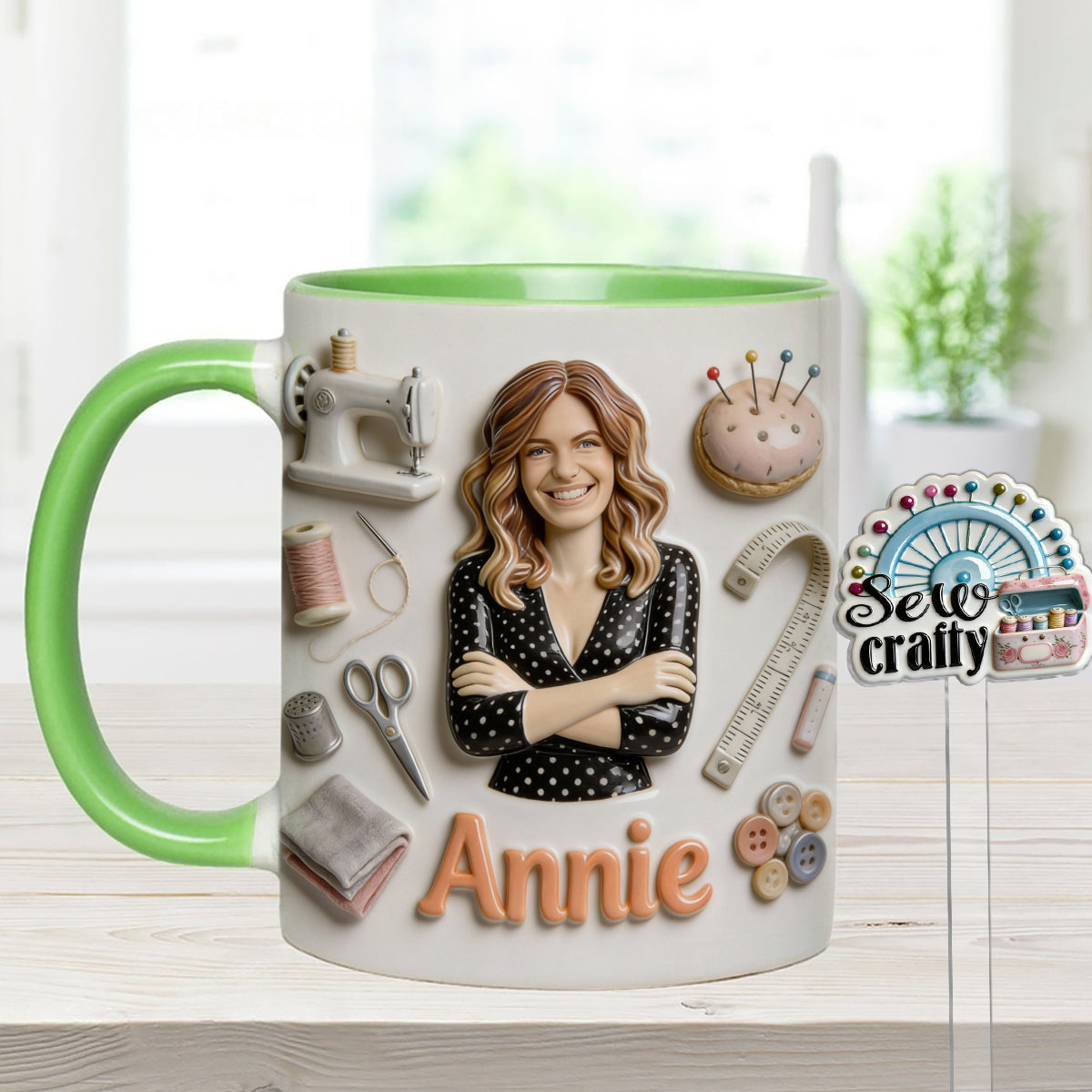 J'adore coudre - Mug personnalisé avec ensemble de couture et agitateurs en acrylique