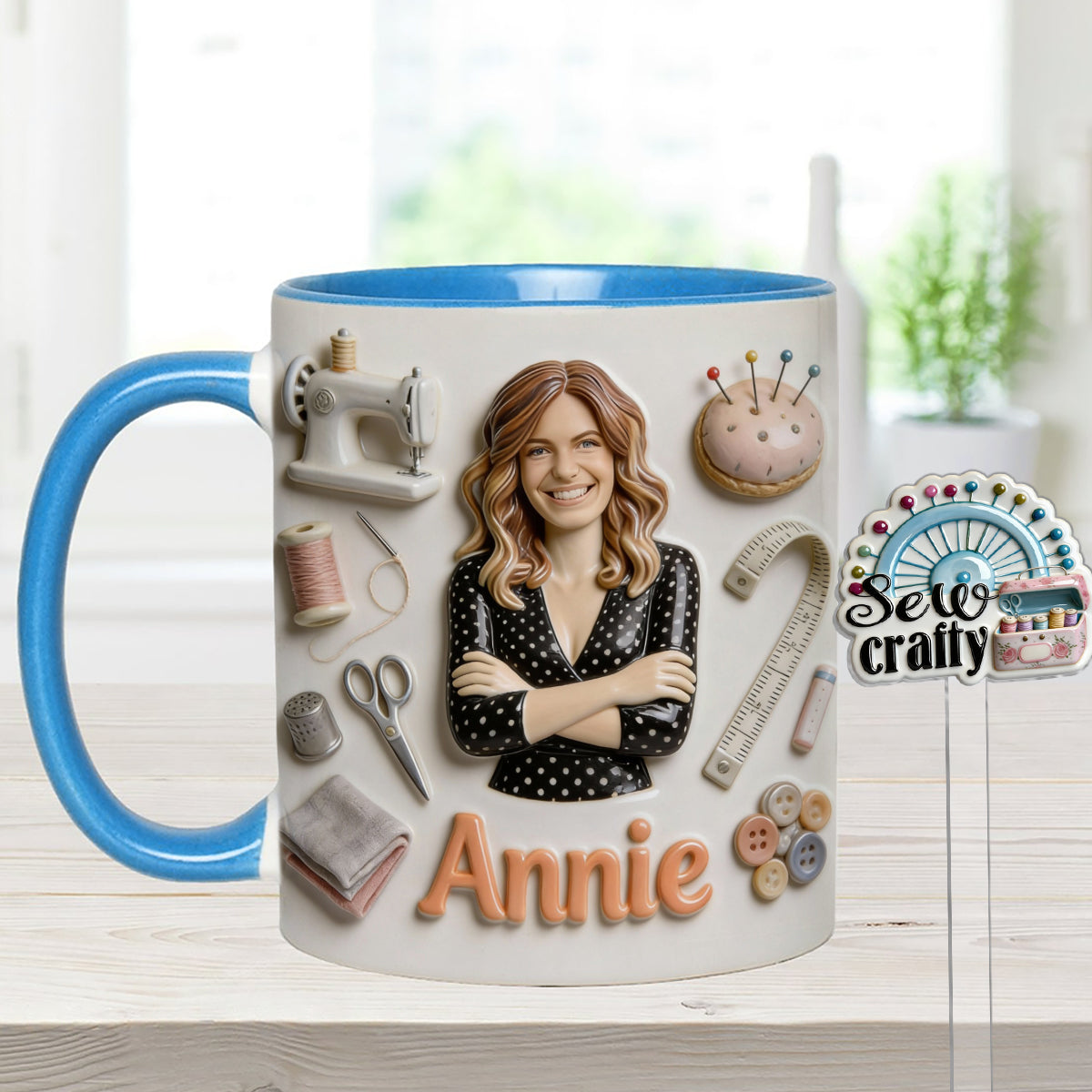 J'adore coudre - Mug personnalisé avec ensemble de couture et agitateurs en acrylique