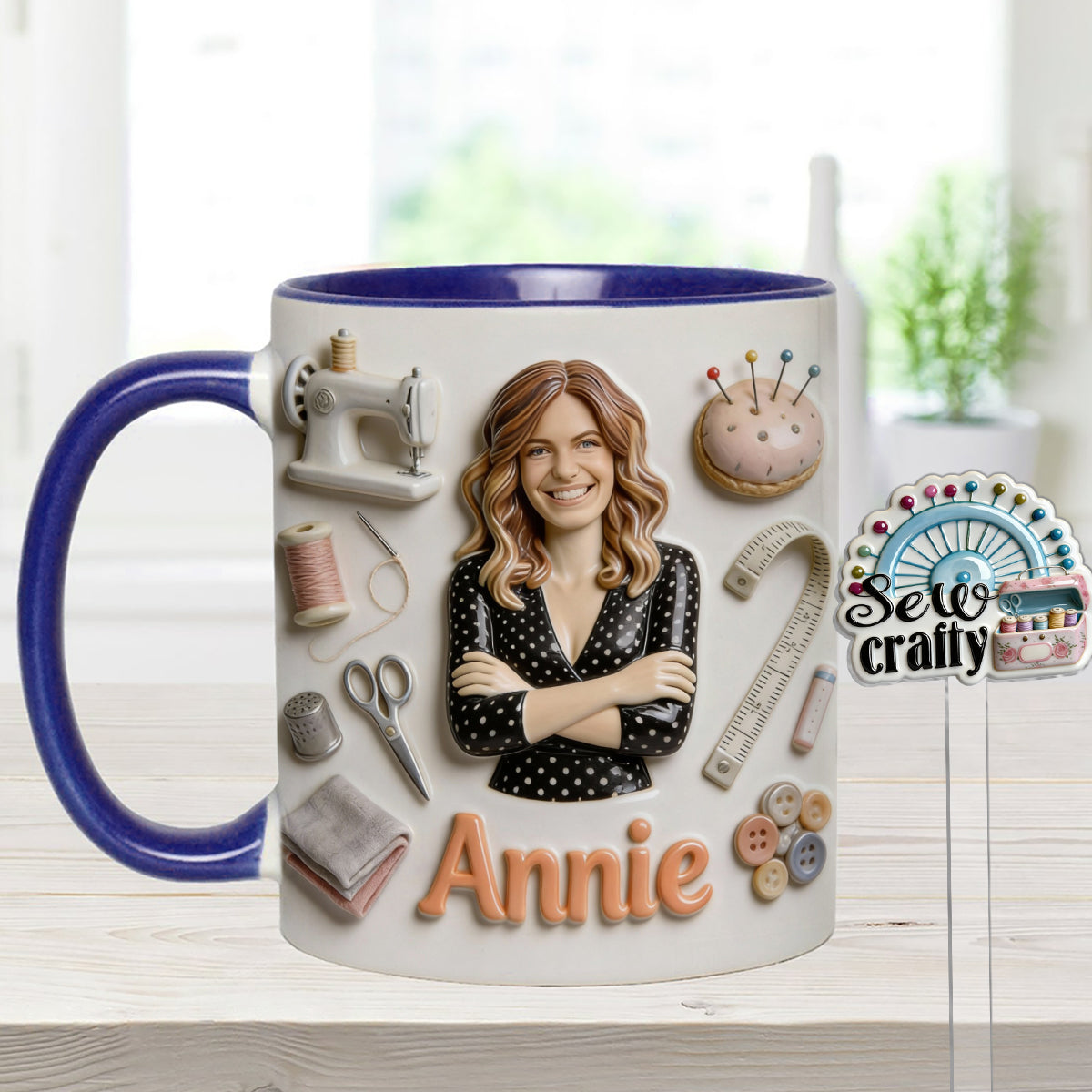 J'adore coudre - Mug personnalisé avec ensemble de couture et agitateurs en acrylique