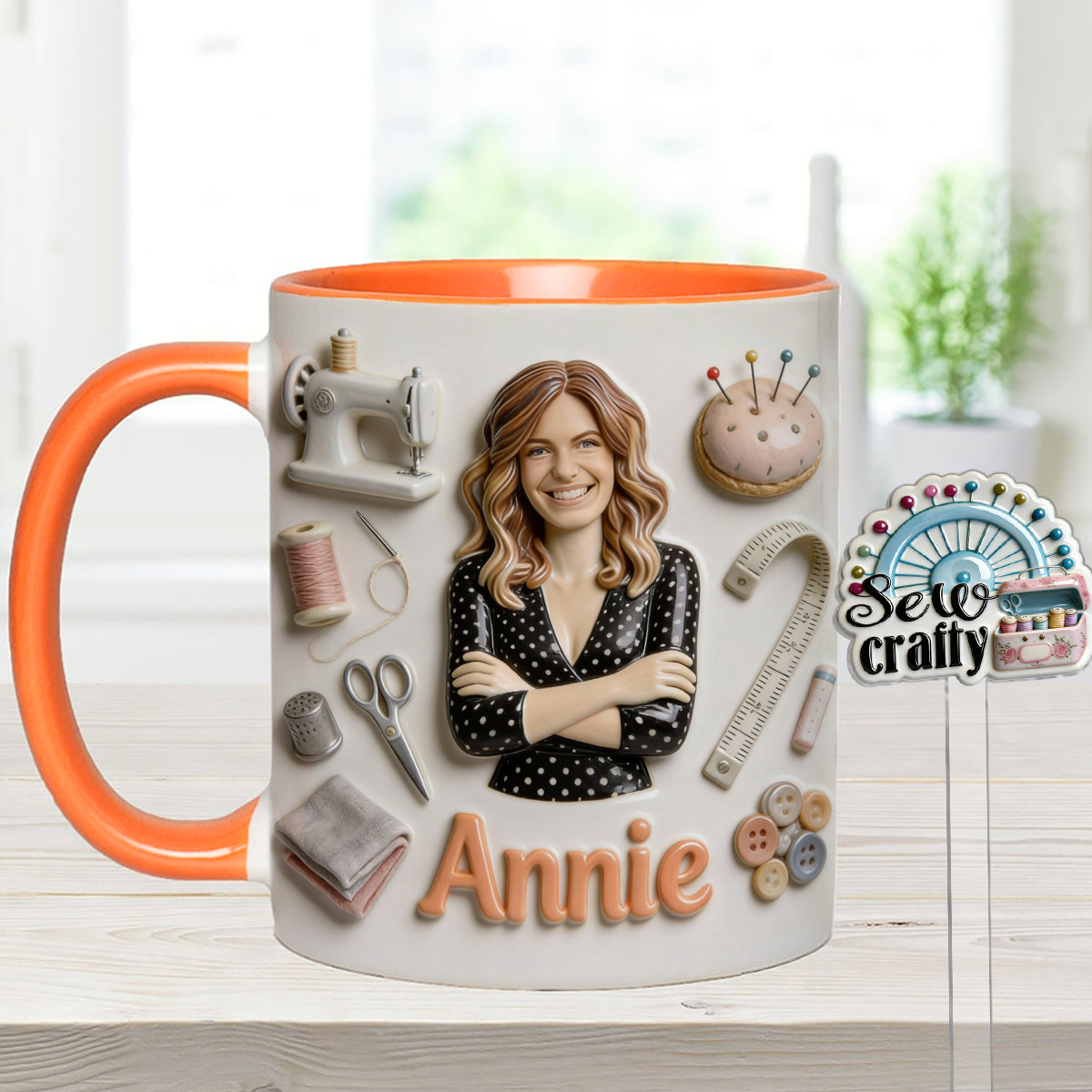 J'adore coudre - Mug personnalisé avec ensemble de couture et agitateurs en acrylique