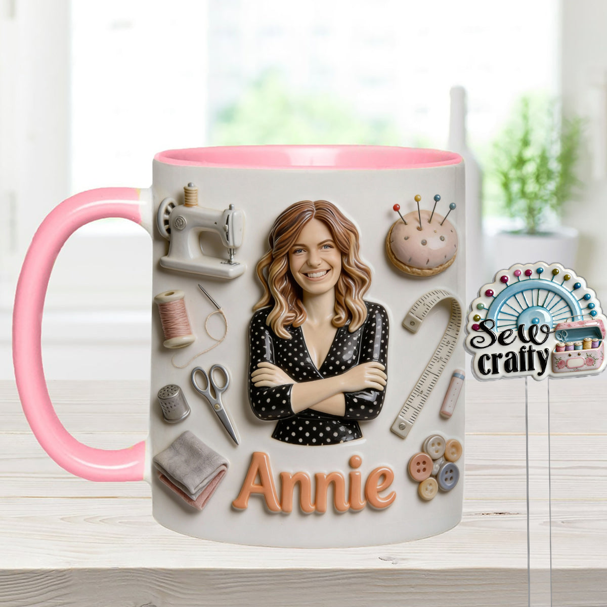 J'adore coudre - Mug personnalisé avec ensemble de couture et agitateurs en acrylique