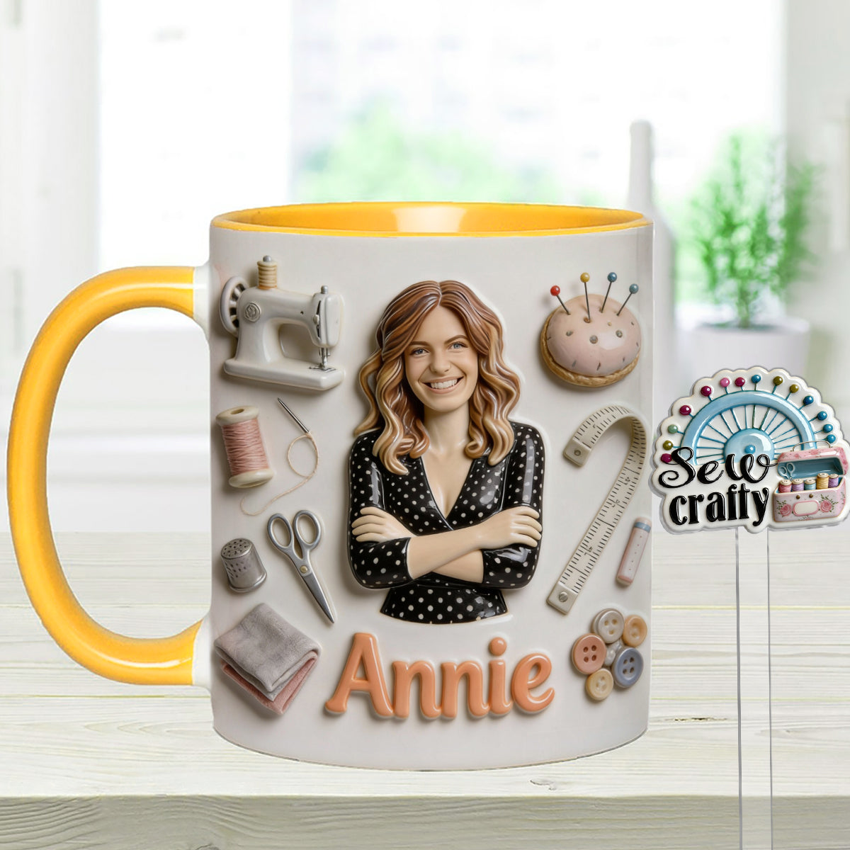 J'adore coudre - Mug personnalisé avec ensemble de couture et agitateurs en acrylique