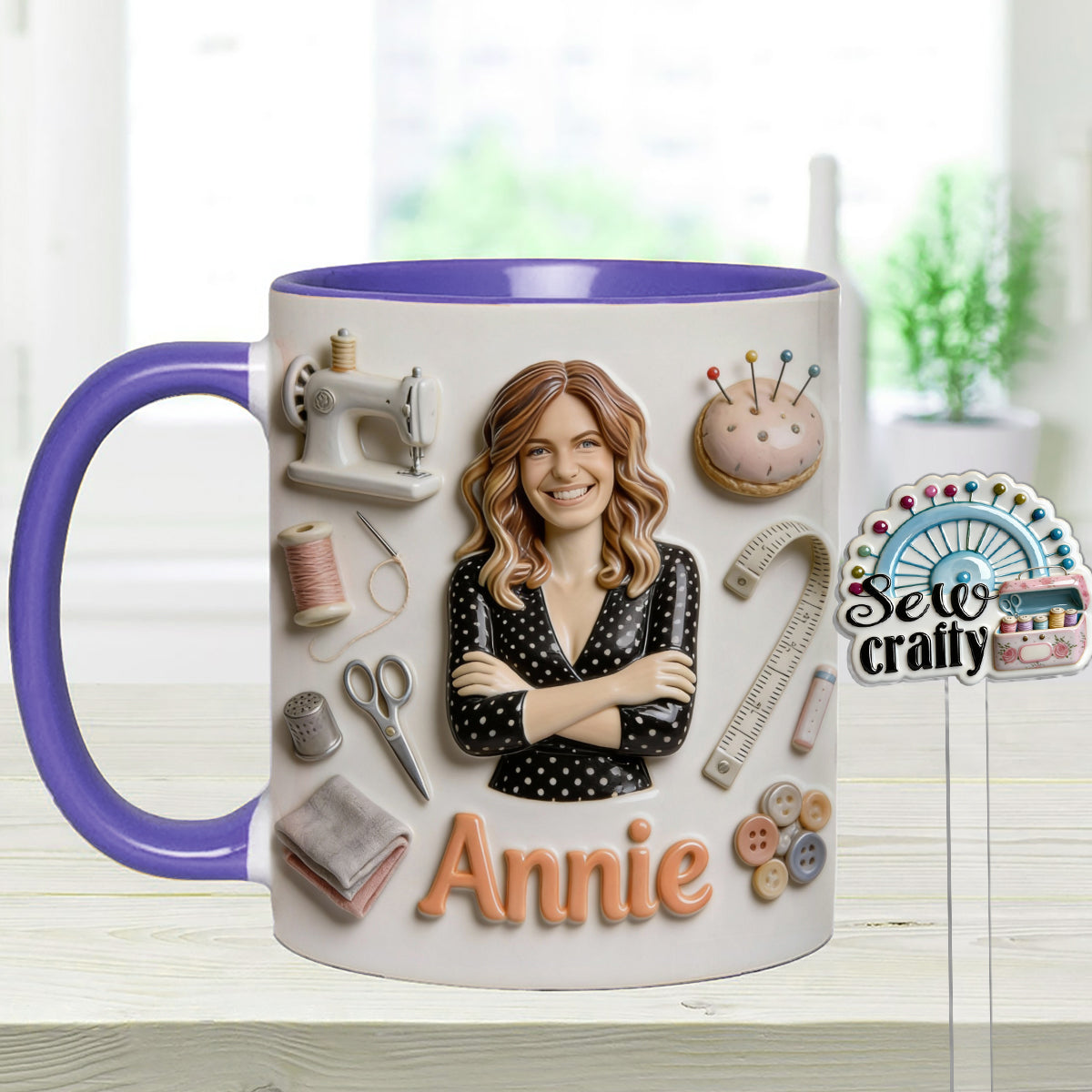 J'adore coudre - Mug personnalisé avec ensemble de couture et agitateurs en acrylique