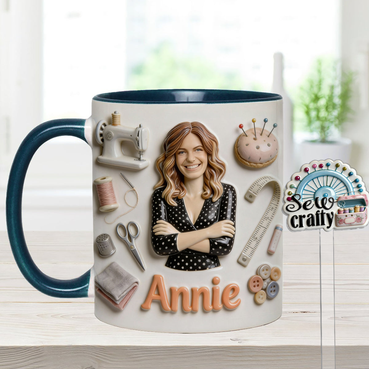 J'adore coudre - Mug personnalisé avec ensemble de couture et agitateurs en acrylique
