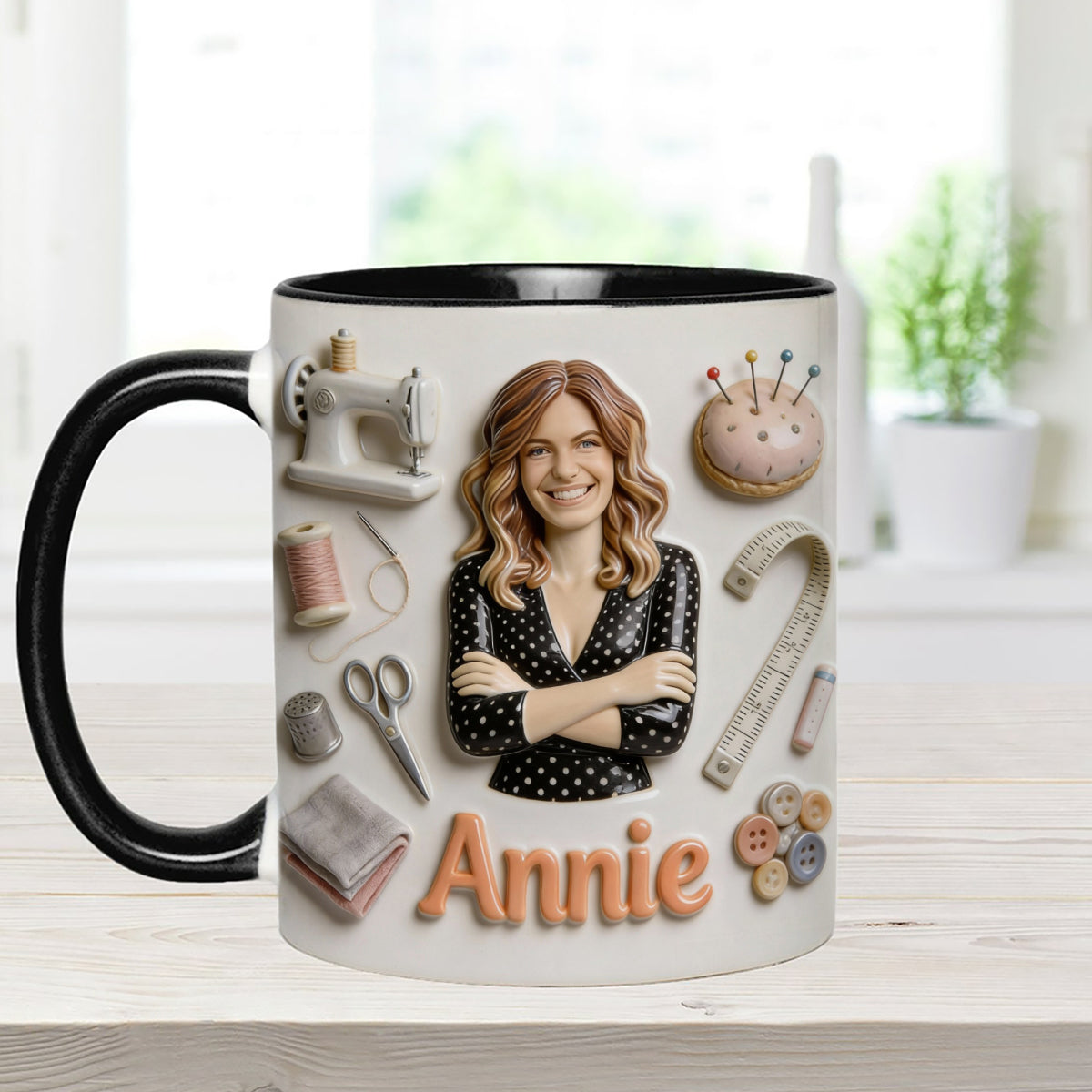 J'adore coudre - Mug personnalisé avec ensemble de couture et agitateurs en acrylique