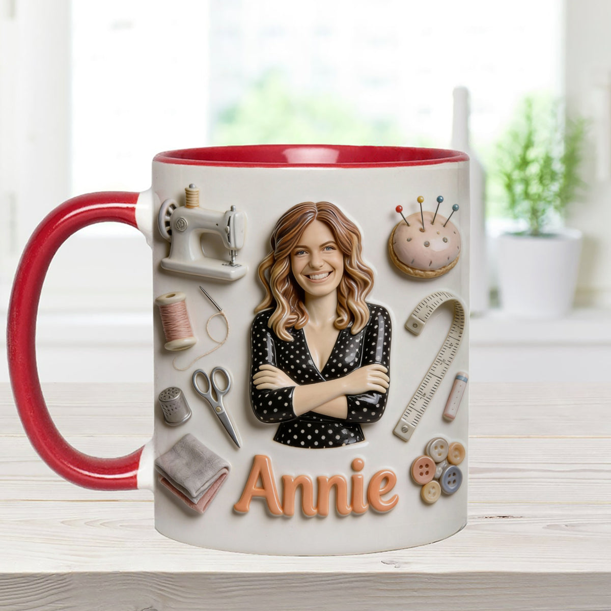J'adore coudre - Mug personnalisé avec ensemble de couture et agitateurs en acrylique