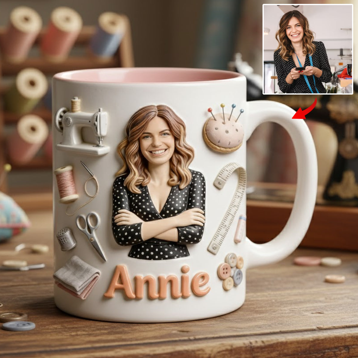 J'adore coudre - Mug personnalisé avec ensemble de couture et agitateurs en acrylique