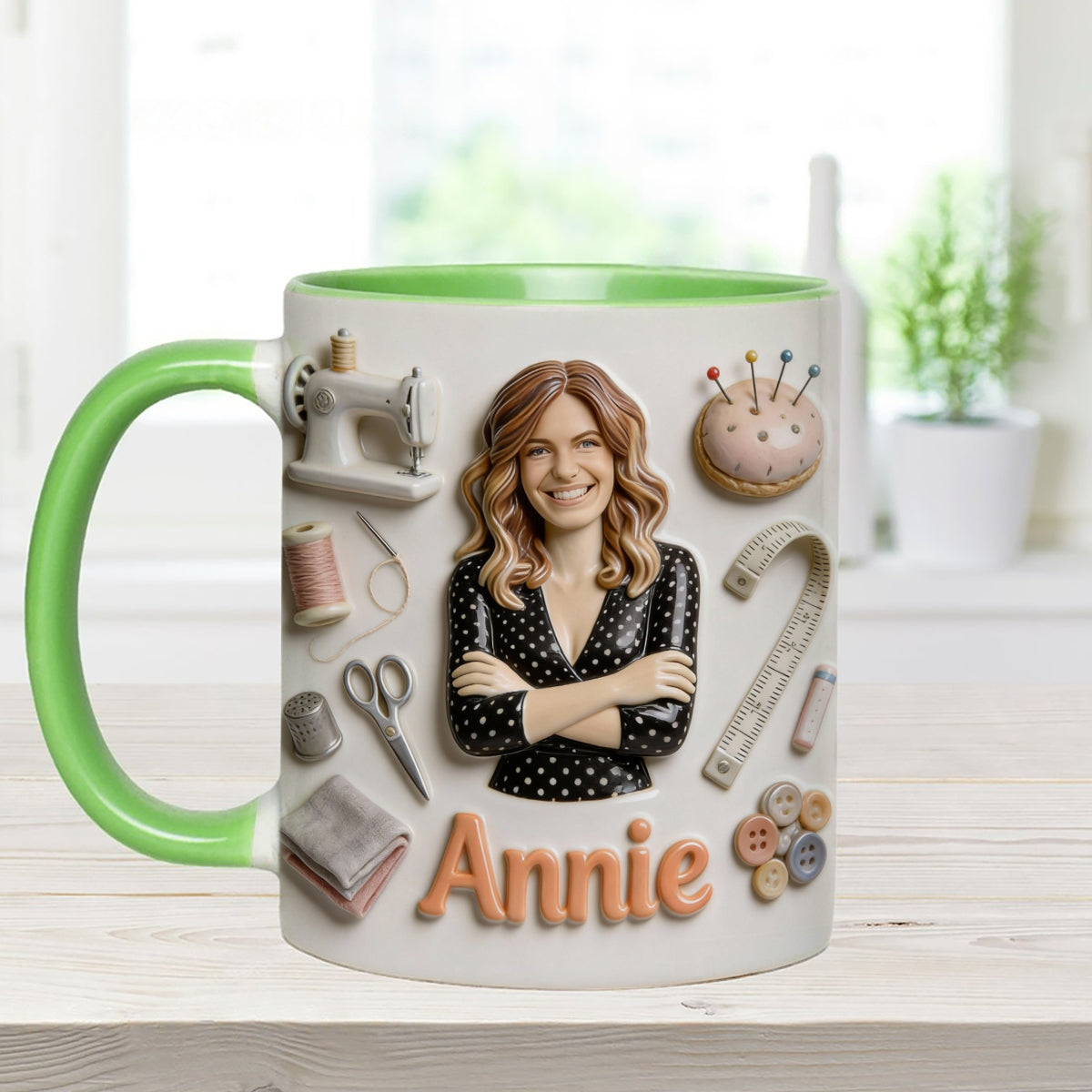 J'adore coudre - Mug personnalisé avec ensemble de couture et agitateurs en acrylique