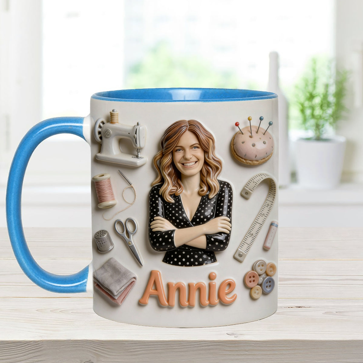 J'adore coudre - Mug personnalisé avec ensemble de couture et agitateurs en acrylique