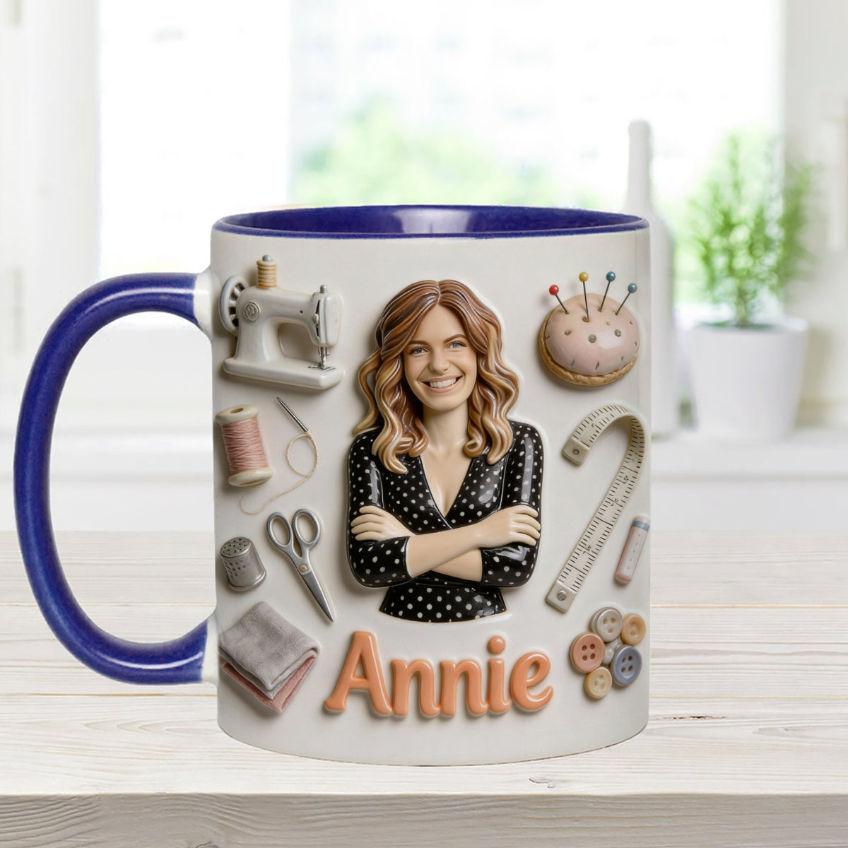 J'adore coudre - Mug personnalisé avec ensemble de couture et agitateurs en acrylique