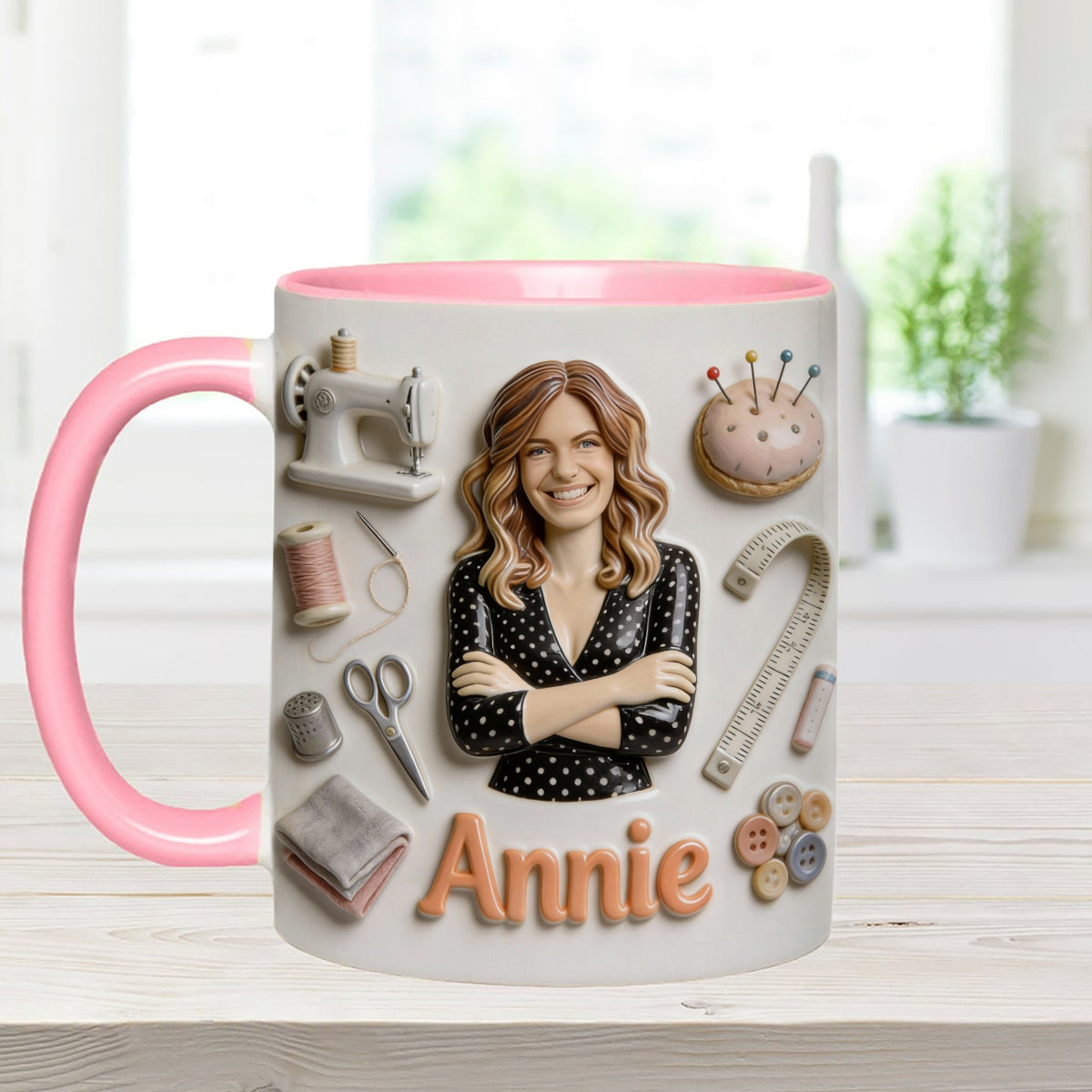 J'adore coudre - Mug personnalisé avec ensemble de couture et agitateurs en acrylique