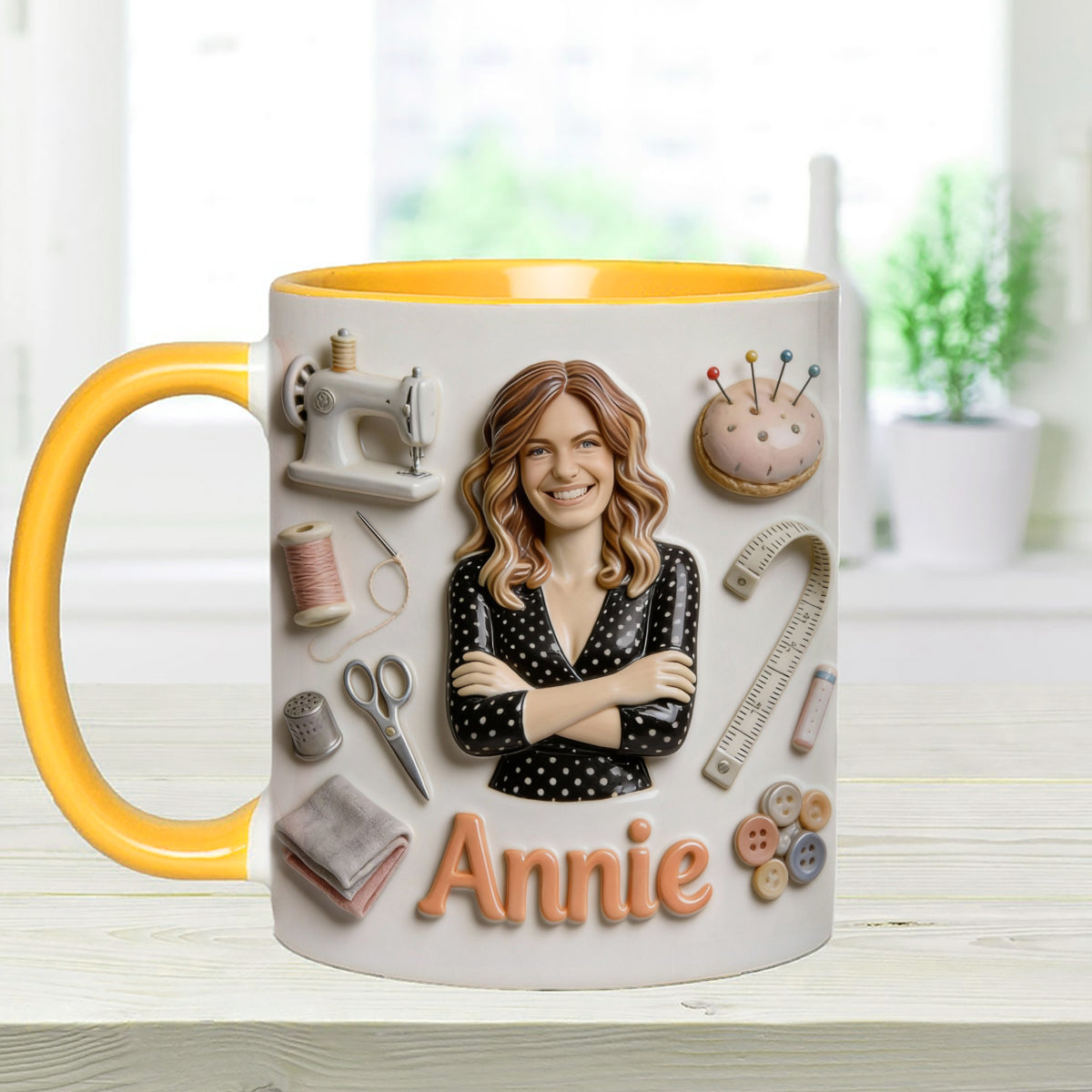 J'adore coudre - Mug personnalisé avec ensemble de couture et agitateurs en acrylique