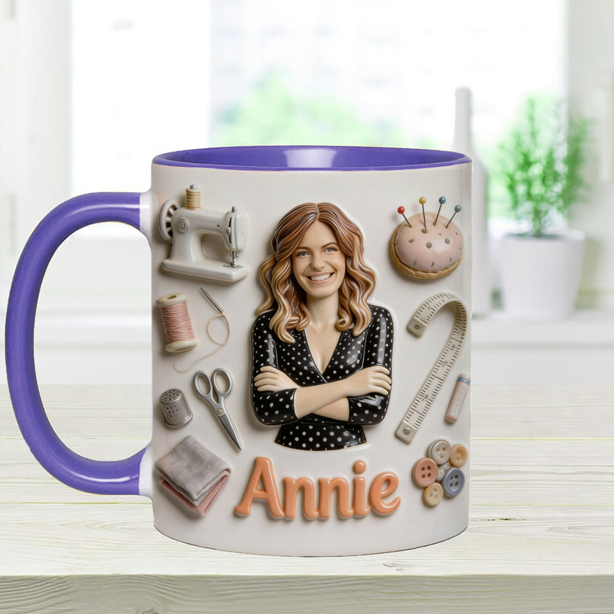 J'adore coudre - Mug personnalisé avec ensemble de couture et agitateurs en acrylique
