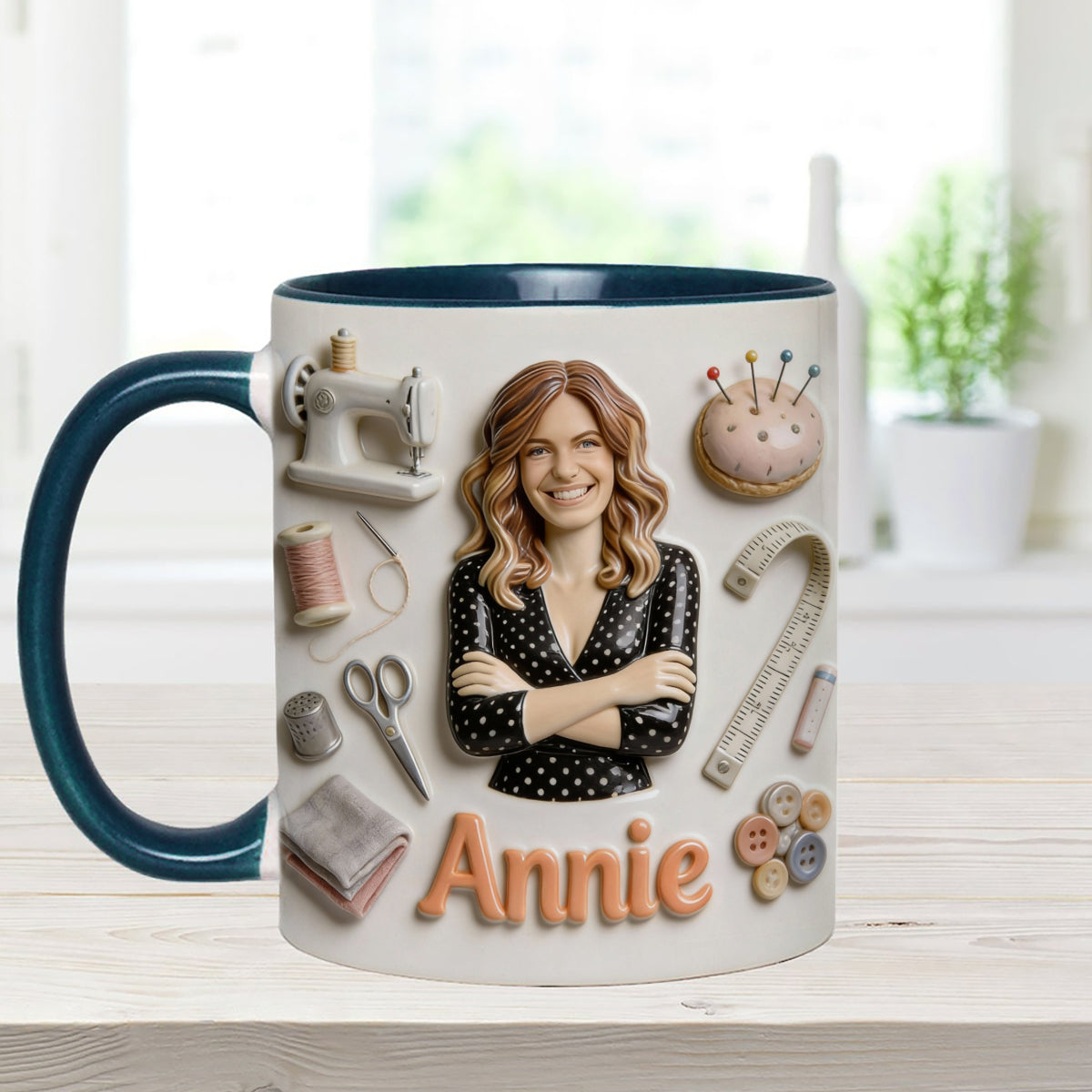 J'adore coudre - Mug personnalisé avec ensemble de couture et agitateurs en acrylique