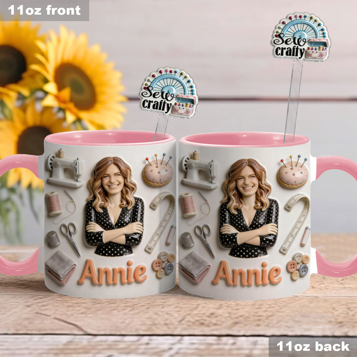 J'adore coudre - Mug personnalisé avec ensemble de couture et agitateurs en acrylique