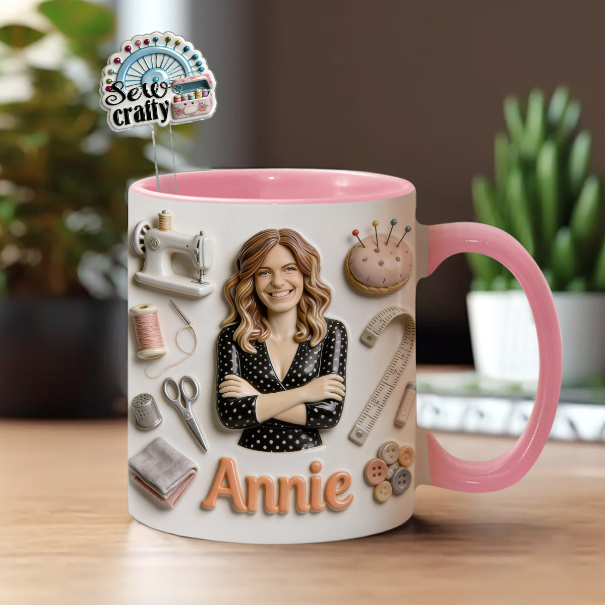 J'adore coudre - Mug personnalisé avec ensemble de couture et agitateurs en acrylique