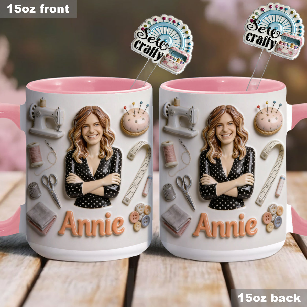 J'adore coudre - Mug personnalisé avec ensemble de couture et agitateurs en acrylique