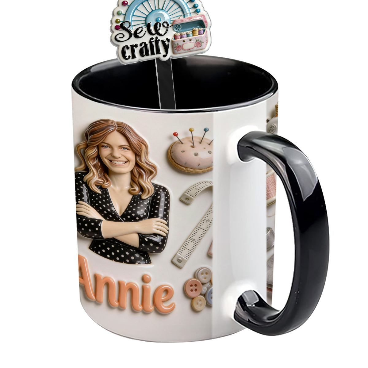 J'adore coudre - Mug personnalisé avec ensemble de couture et agitateurs en acrylique