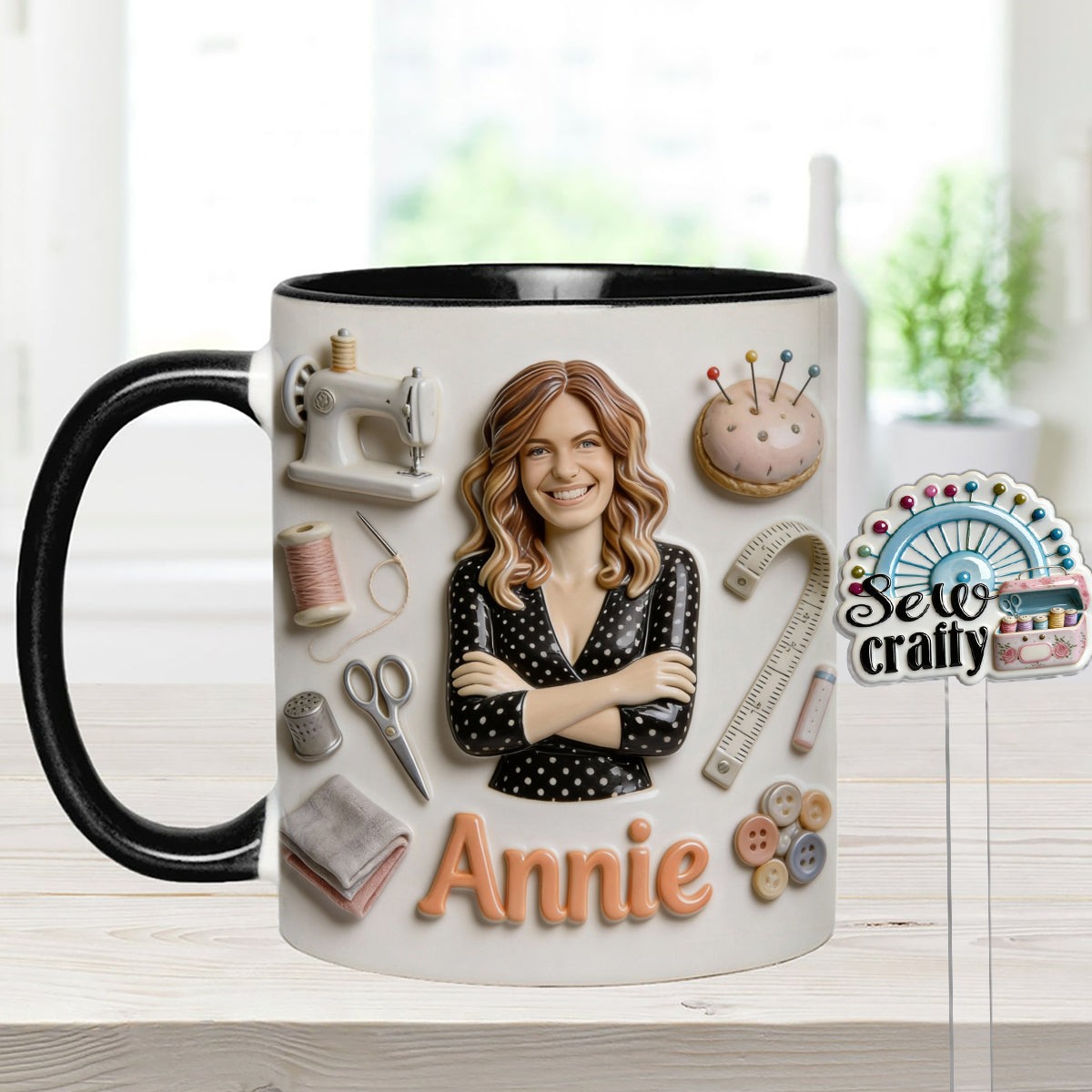 J'adore coudre - Mug personnalisé avec ensemble de couture et agitateurs en acrylique