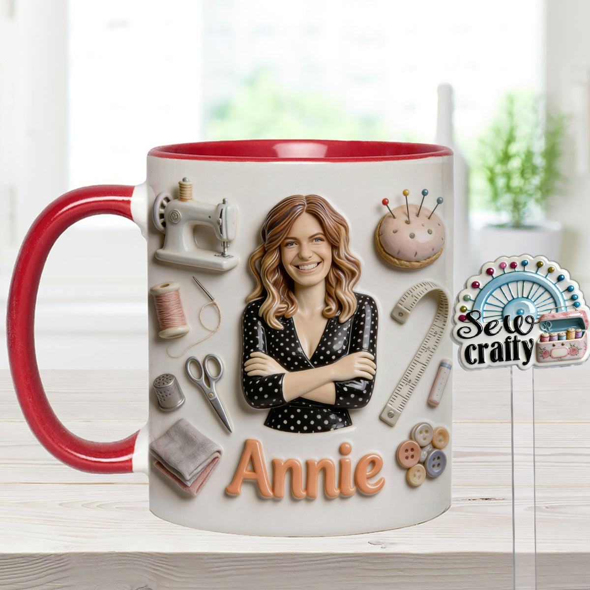 J'adore coudre - Mug personnalisé avec ensemble de couture et agitateurs en acrylique