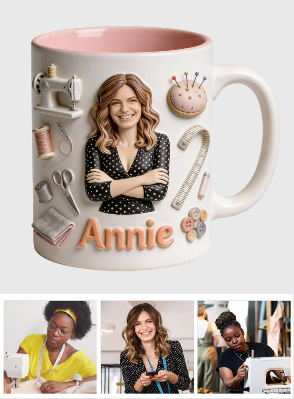 J'adore coudre - Mug personnalisé avec ensemble de couture et agitateurs en acrylique