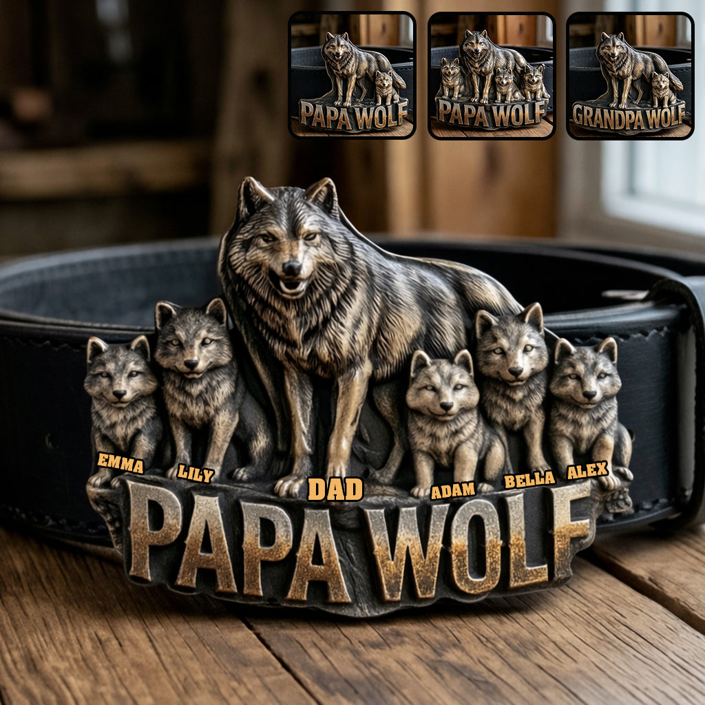 Cadeau Papa Loup Pour Père Grand-père - Ceinture en Cuir Personnalisée avec Boucle