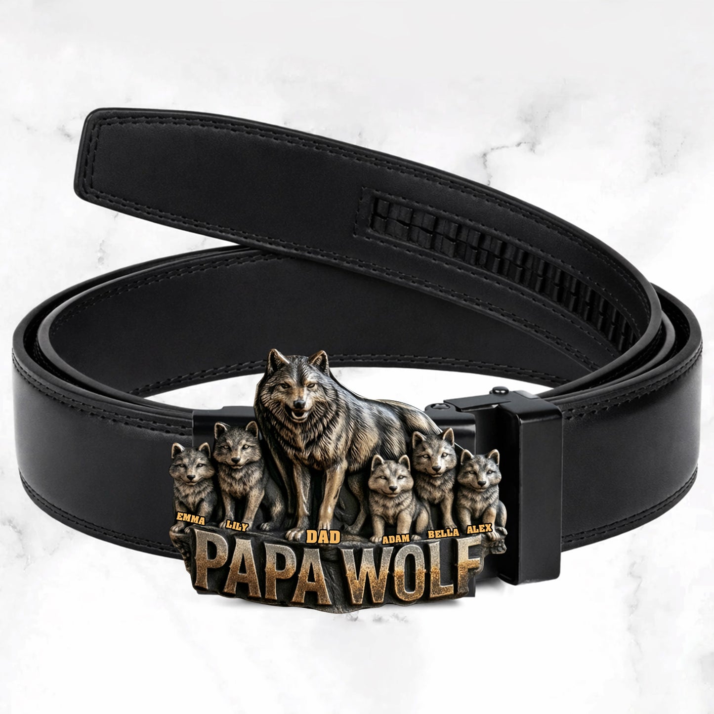 Cadeau Papa Loup Pour Père Grand-père - Ceinture en Cuir Personnalisée avec Boucle