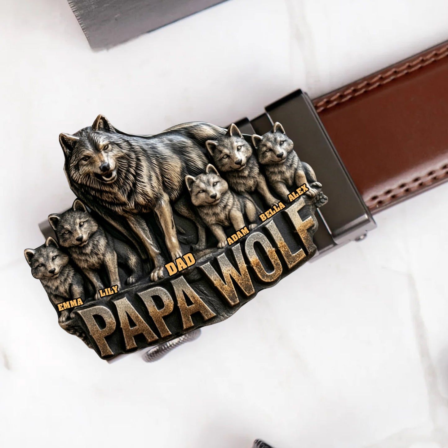 Cadeau Papa Loup Pour Père Grand-père - Ceinture en Cuir Personnalisée avec Boucle