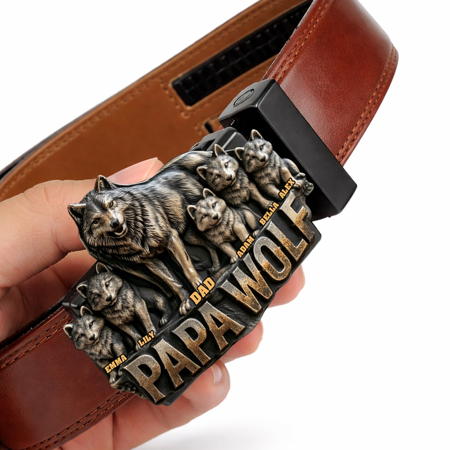 Cadeau Papa Loup Pour Père Grand-père - Ceinture en Cuir Personnalisée avec Boucle