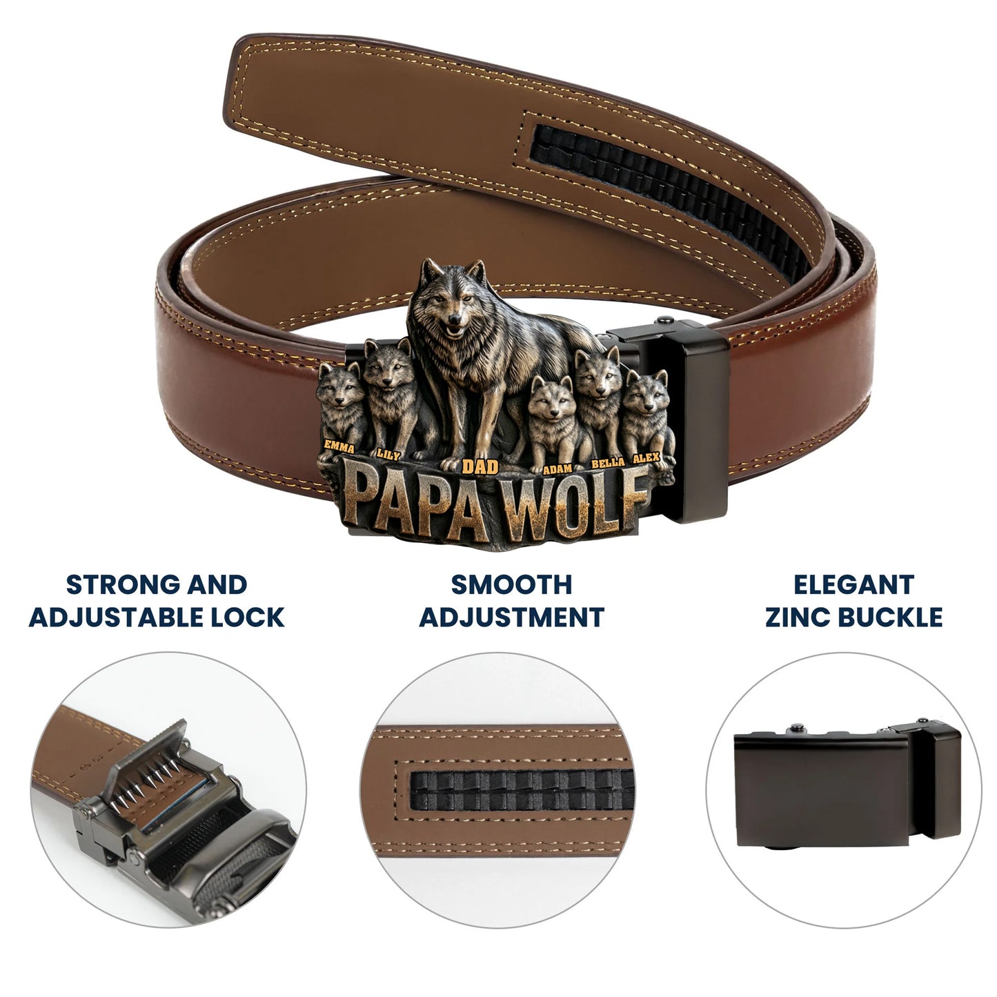 Cadeau Papa Loup Pour Père Grand-père - Ceinture en Cuir Personnalisée avec Boucle