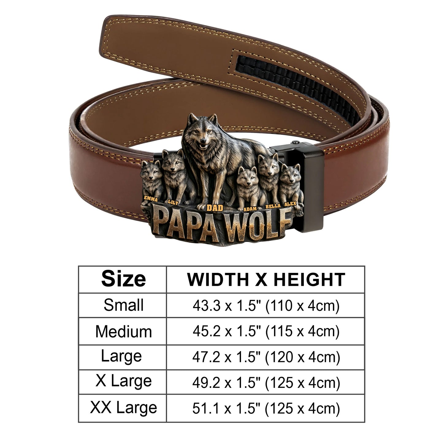 Cadeau Papa Loup Pour Père Grand-père - Ceinture en Cuir Personnalisée avec Boucle