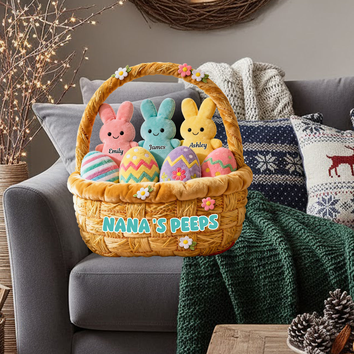 Grandma's Peep Gift For Mom, Grandma - Personalized Grandma Faux Fur Shaped Pillow