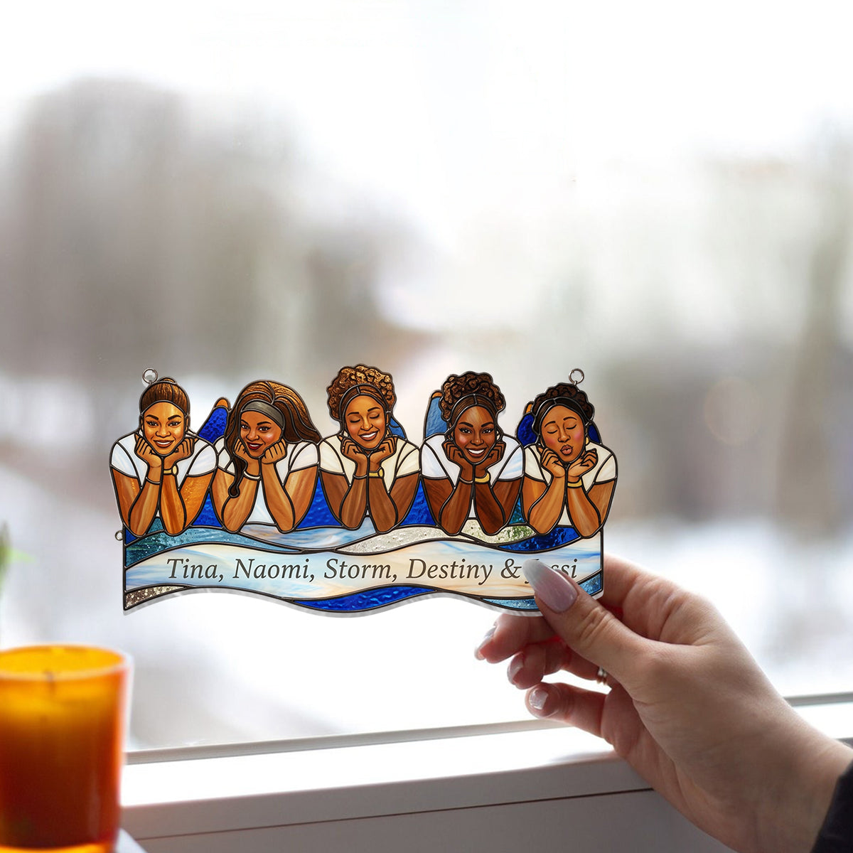 Custom Any Photo - Personalized Sibling Window Hanging Suncatcher Ornament