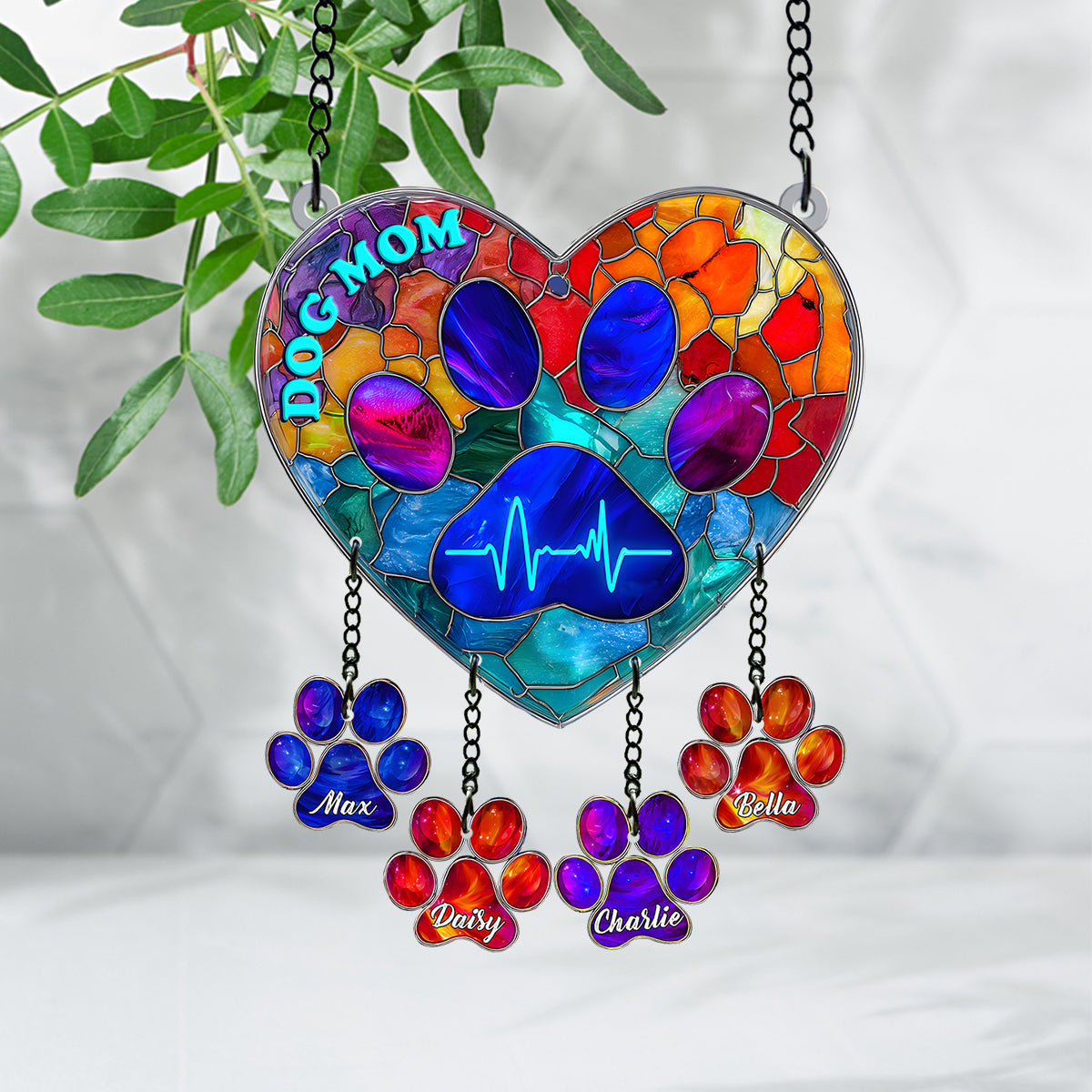 Maman de chien - Attrape-soleil personnalisé à suspendre à la fenêtre avec breloques personnalisées