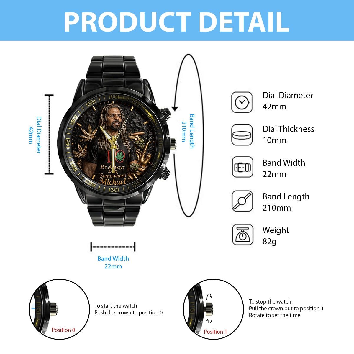 Le Papa le Plus Cool du Monde, Il est Toujours 4:20 Quelque Part - Montre Personnalisée