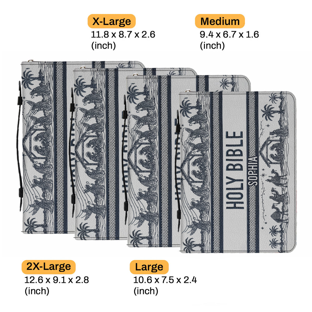 Couverture de Bible en cuir personnalisée avec scène de la Nativité