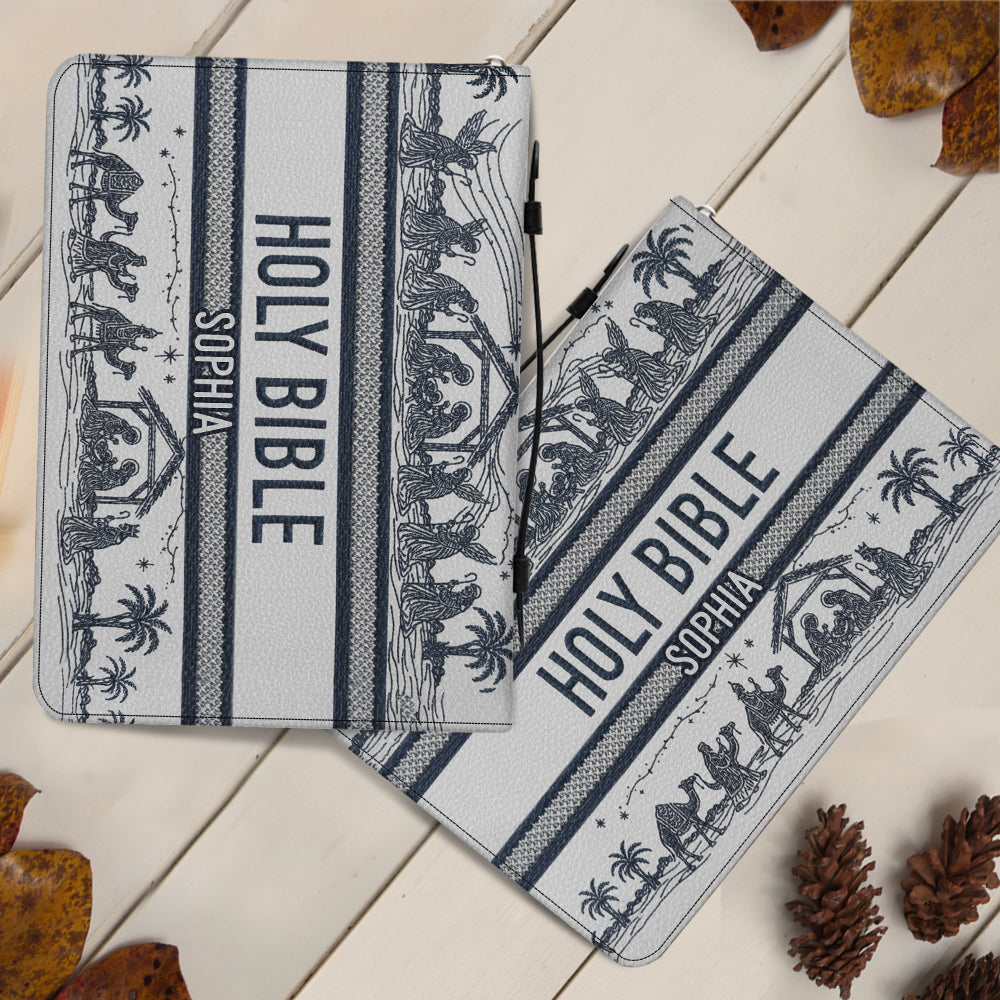 Couverture de Bible en cuir personnalisée avec scène de la Nativité