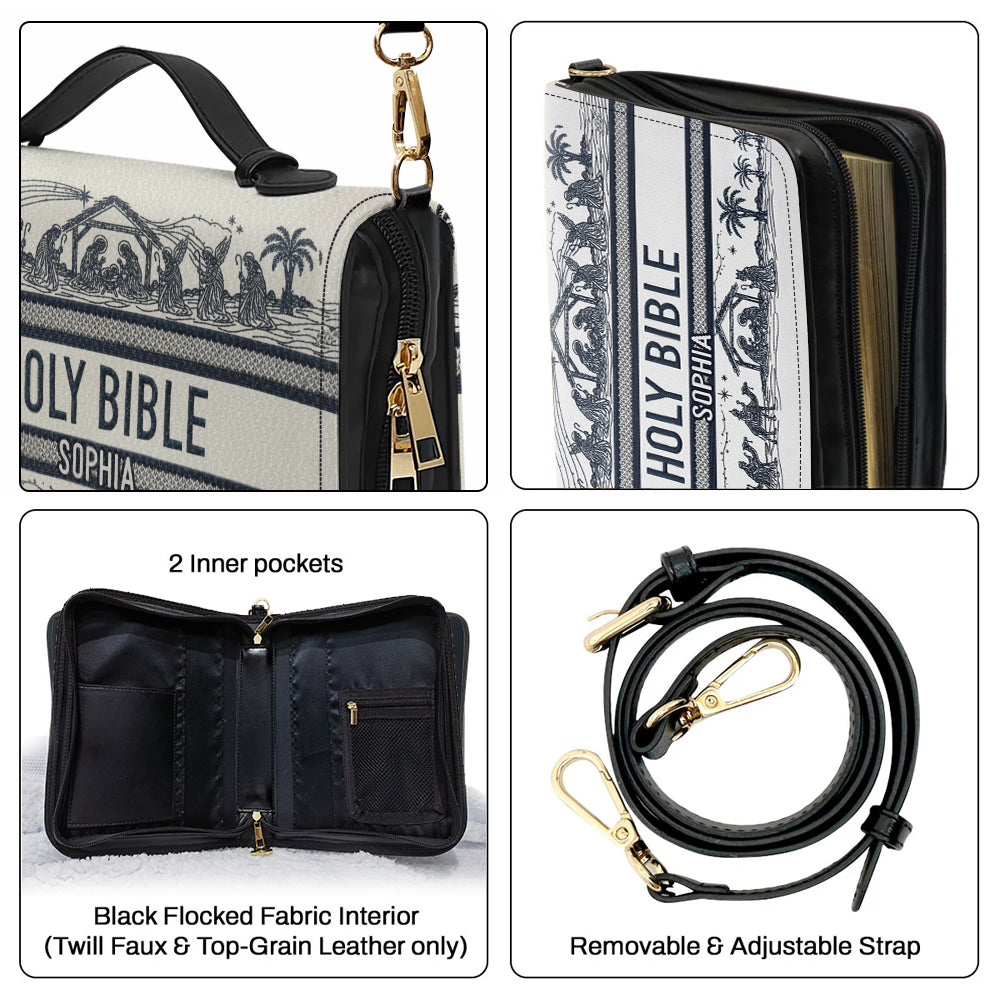 Couverture de Bible en cuir personnalisée avec scène de la Nativité