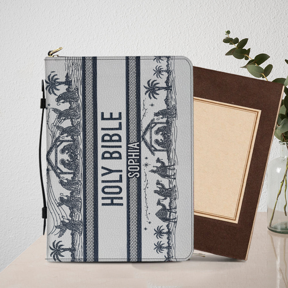 Couverture de Bible en cuir personnalisée avec scène de la Nativité