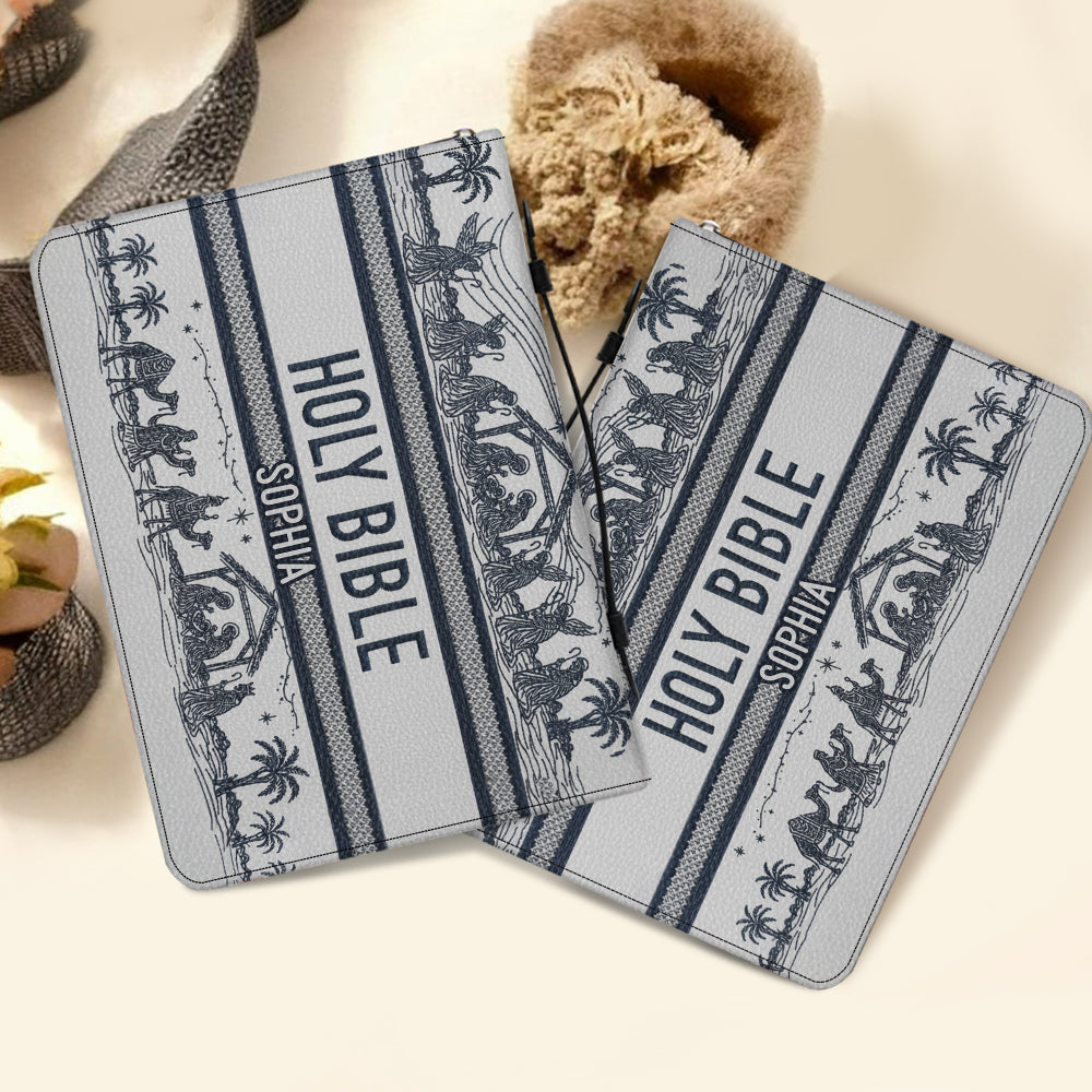 Couverture de Bible en cuir personnalisée avec scène de la Nativité