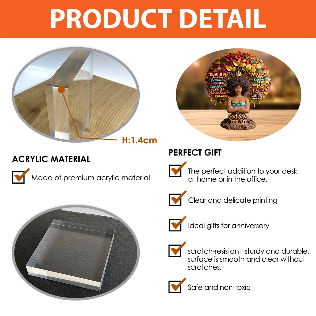 Dieu dit que tu es, Mois de l'histoire des Noirs - Plaque acrylique personnalisée de forme afro-américaine