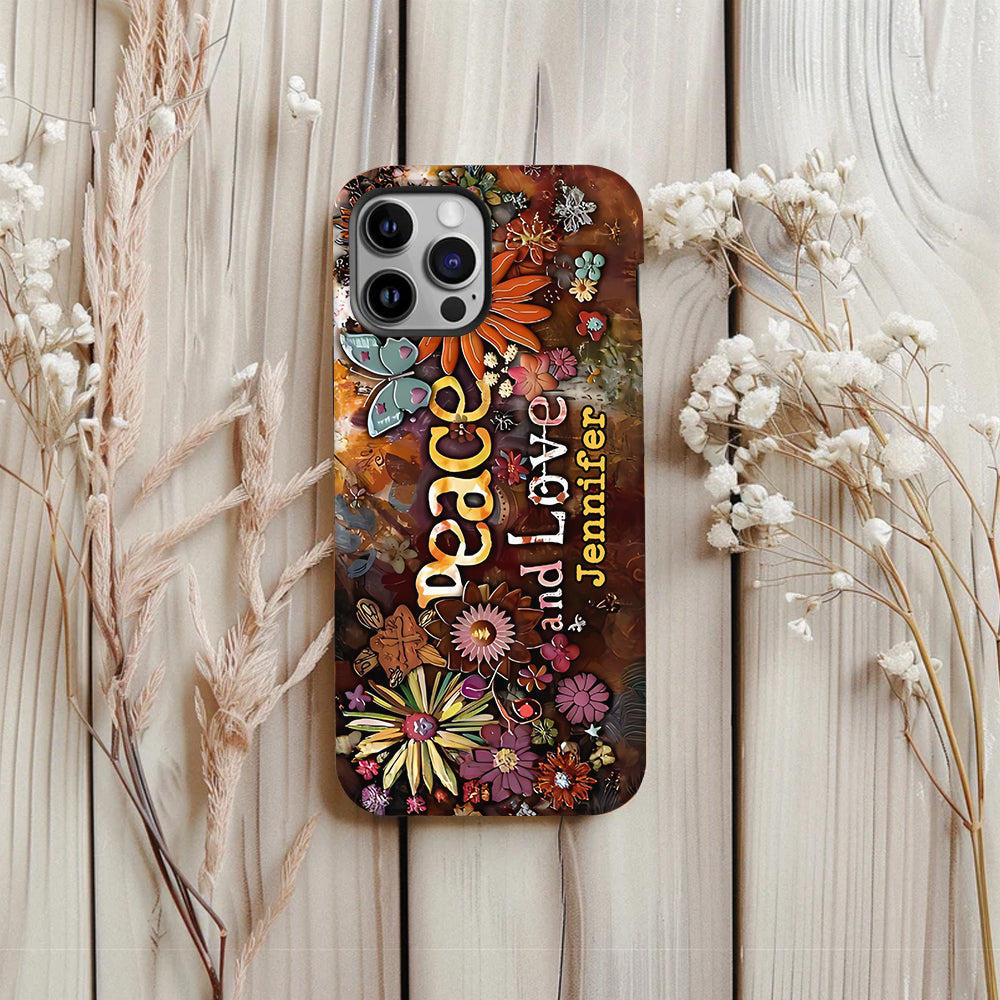 Peace And Love - Personalized Hippie Full Print Phone Case