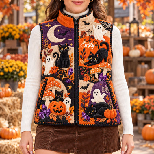 Joyeux Halloween - Gilet en Flanelle Personnalisé Chat Noir