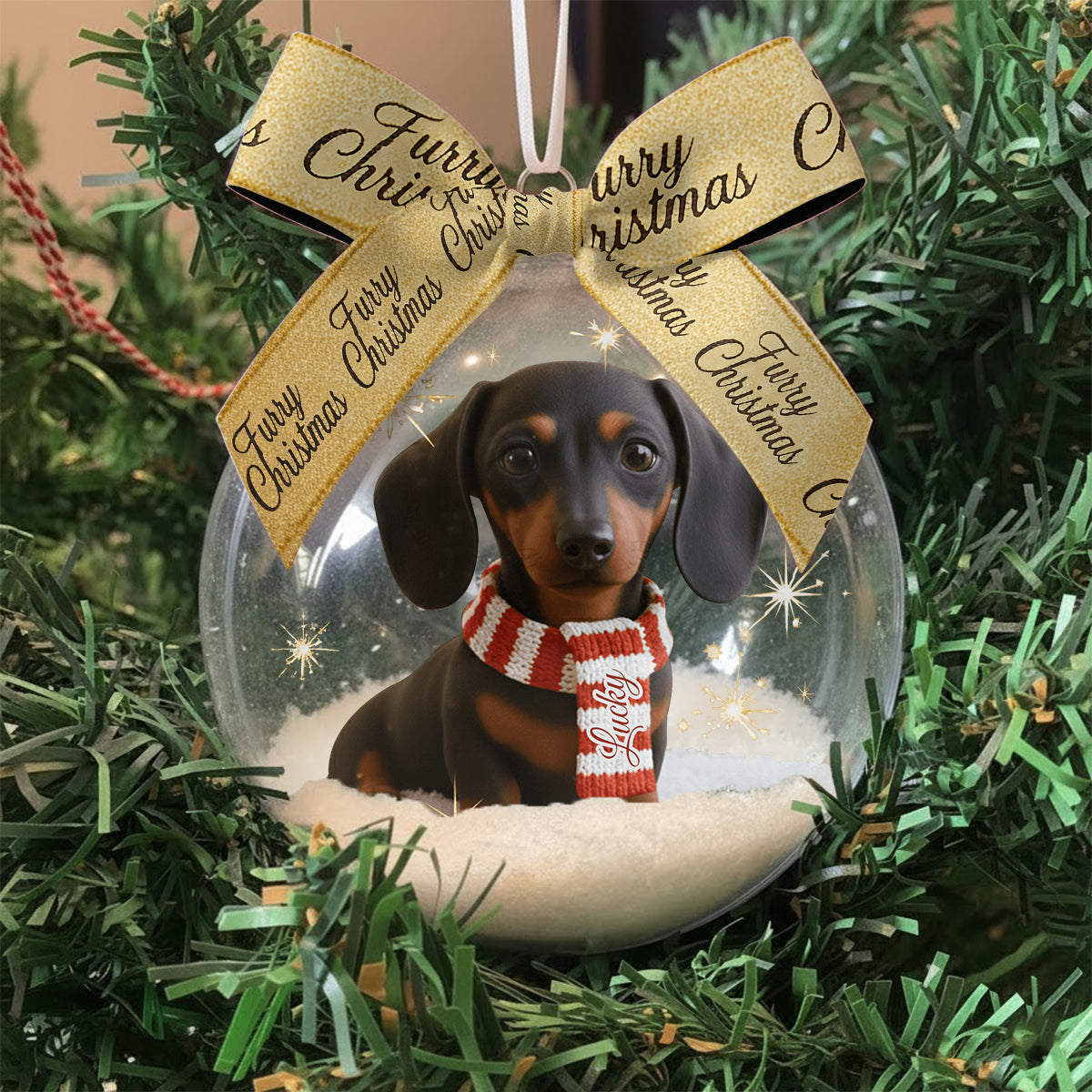 I Love My Dog - Personalized Dog Snow Globe Ornament With Bow