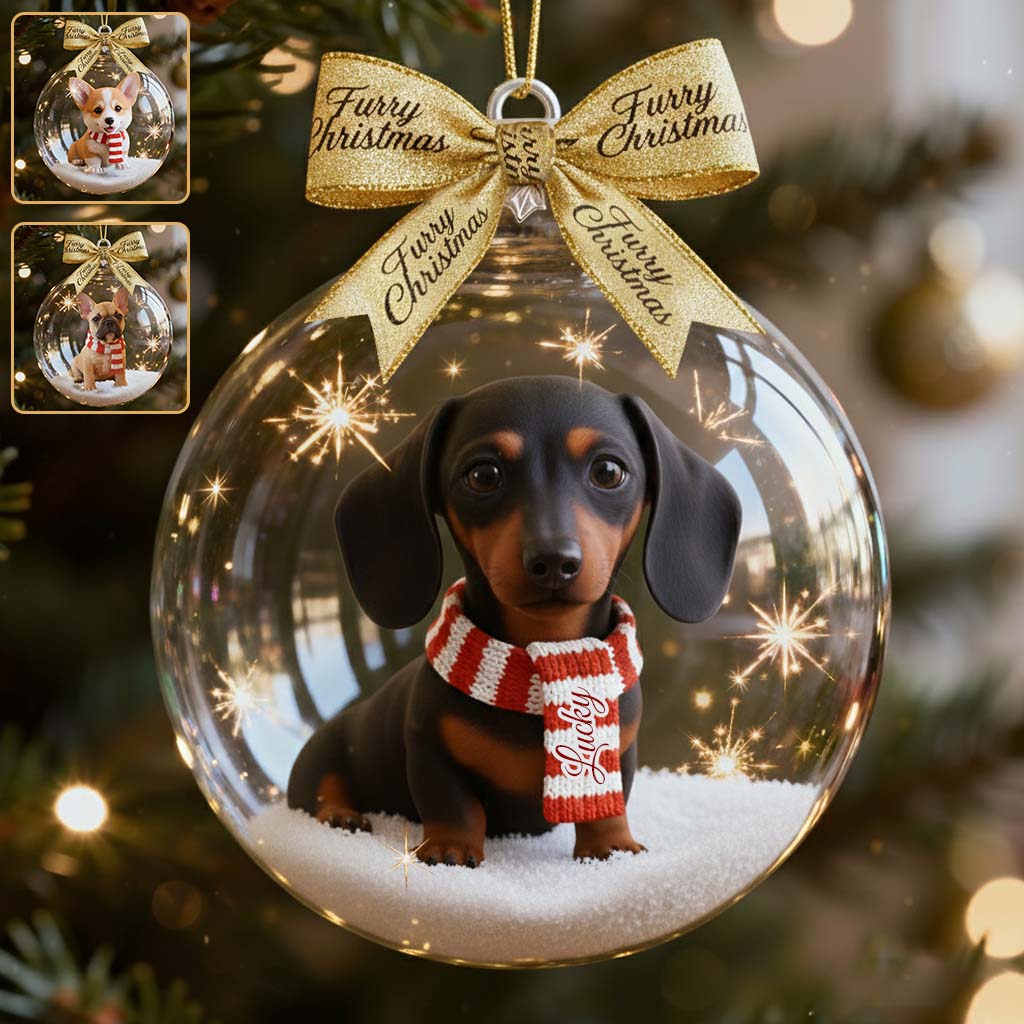 I Love My Dog - Personalized Dog Snow Globe Ornament With Bow