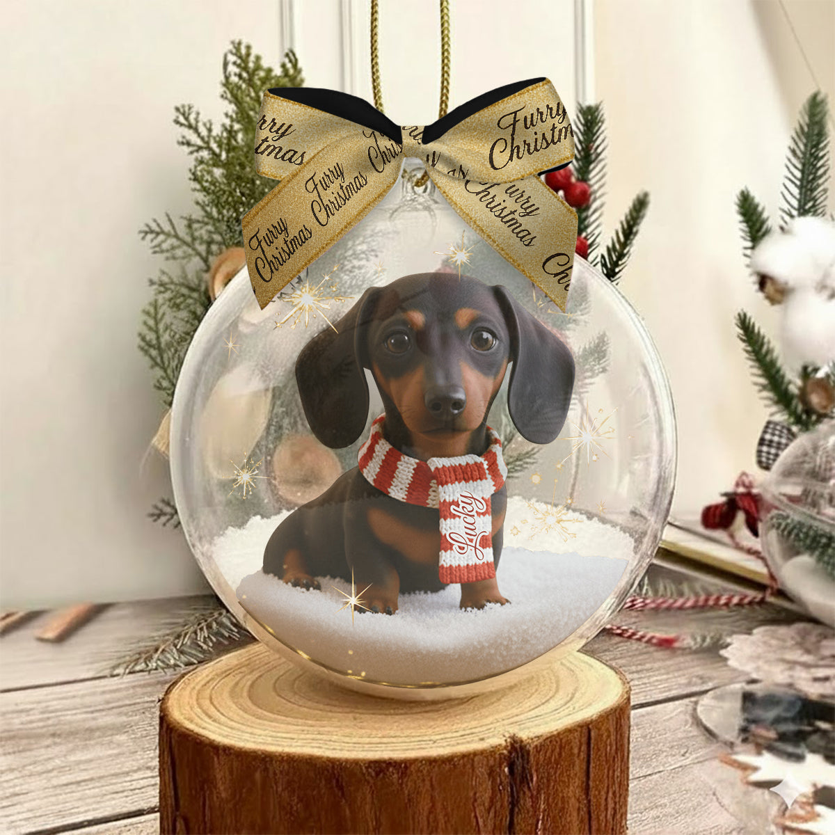 I Love My Dog - Personalized Dog Snow Globe Ornament With Bow
