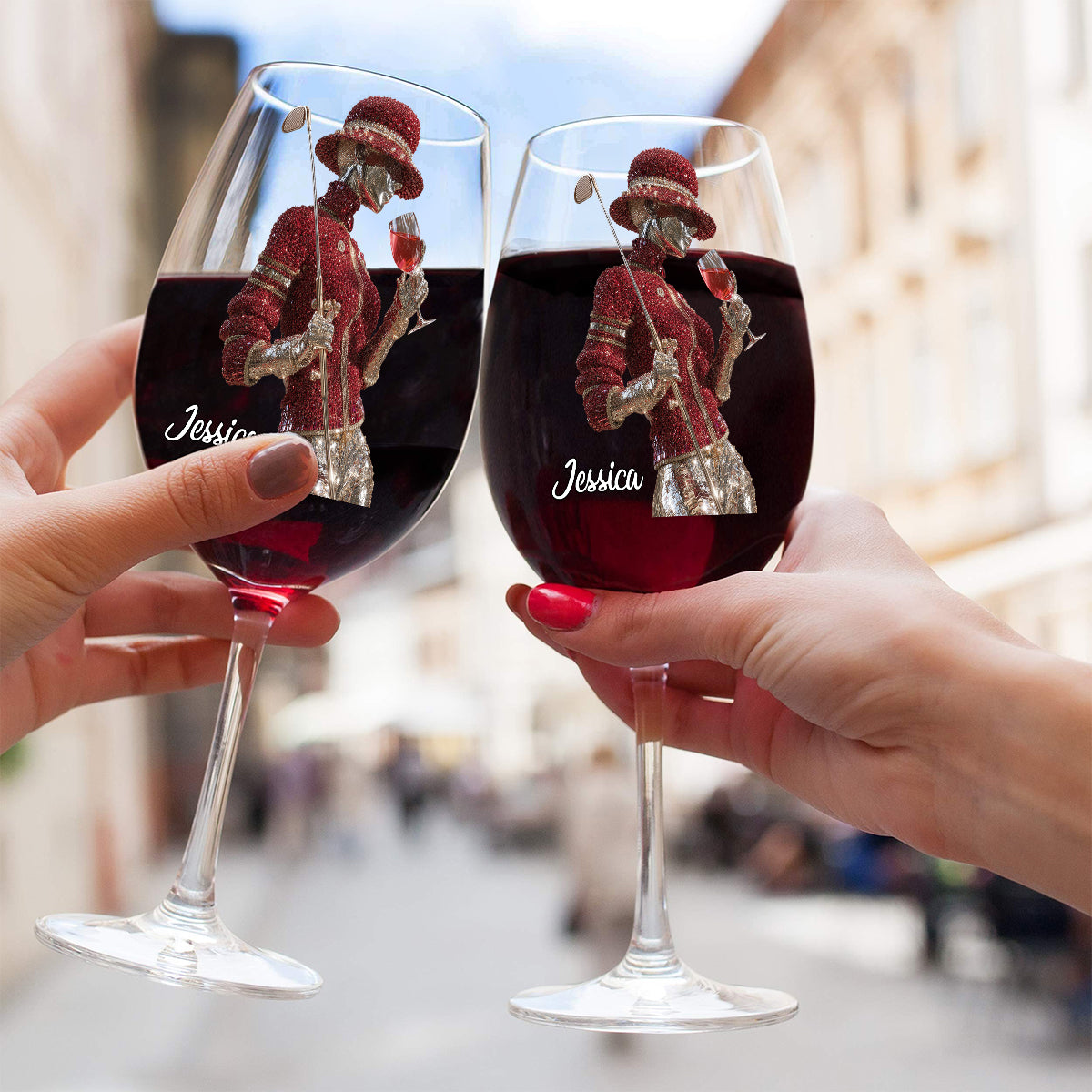 Golf et Vin - Verre à vin personnalisé sur le thème du golf avec longue tige