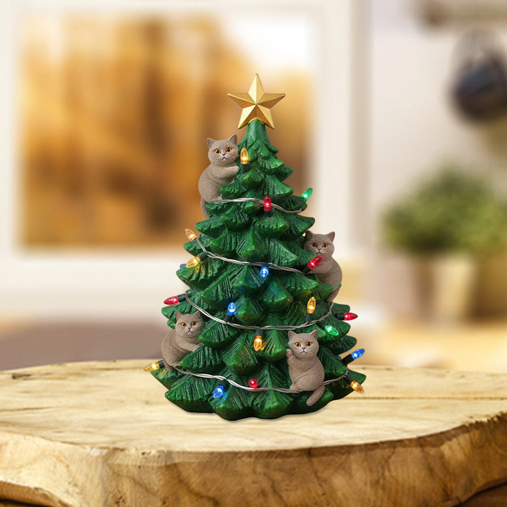 Funny Naughty Cat Small Christmas Tree Miniature - Personalized Cat Custom Shaped Acrylic Plaque